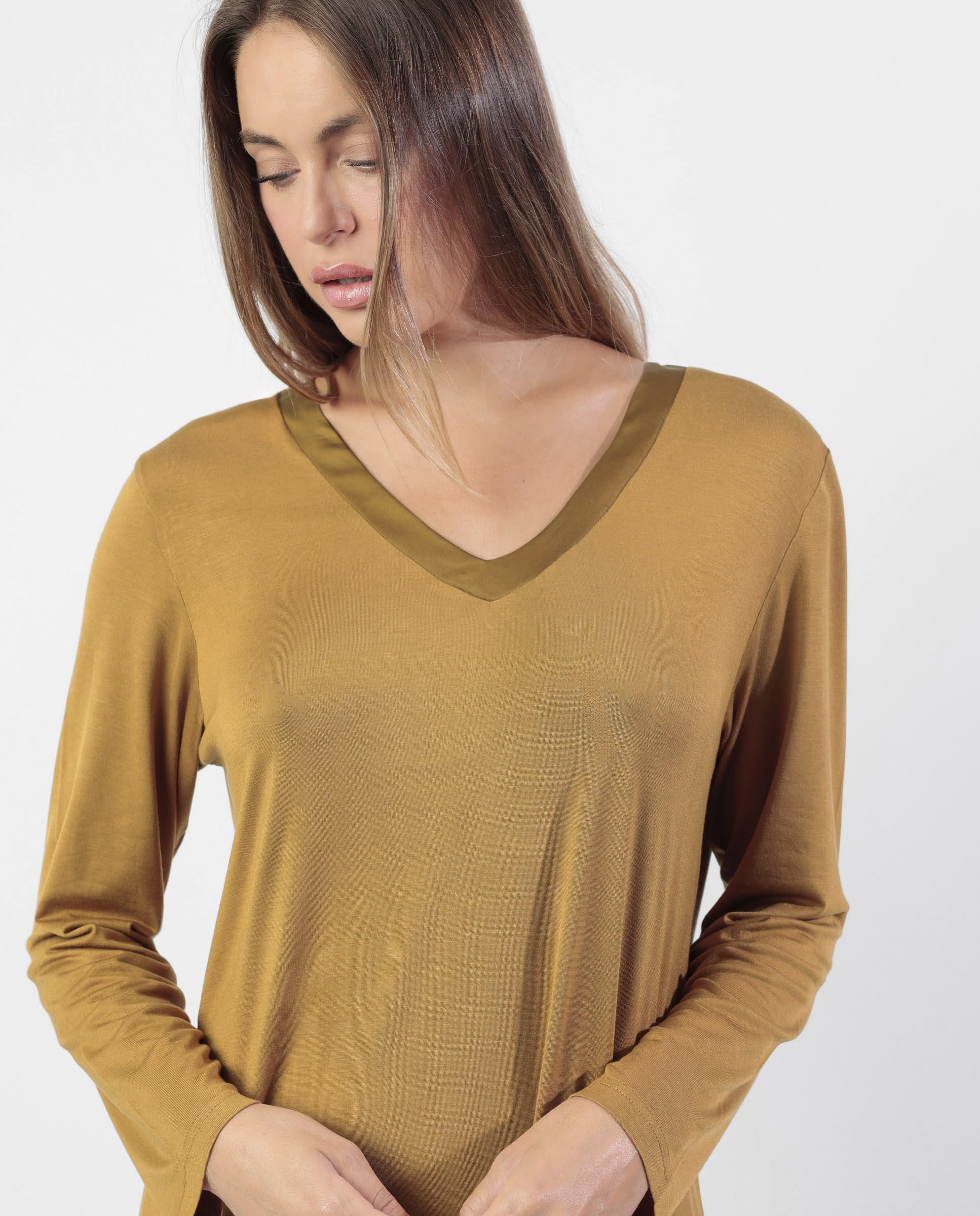 ADMAS Luxury - Camisola a maniche lunghe, tinta unita, da donna