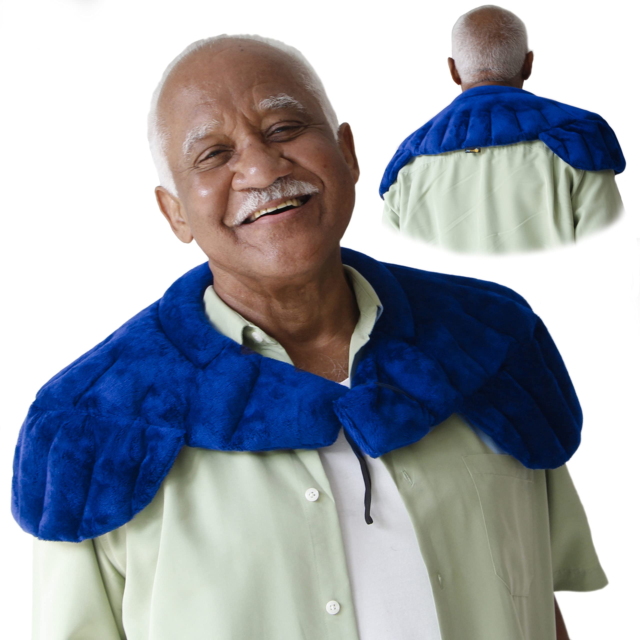 SunnyBay Heated Shoulder Wrap, Weighted Microwave Heating Pad for Neck and Shoulder Injury, Full Coverage Moist Hot Pack for Rotator Cuff Pain Relief, Elastic Fastening, Royal Blue