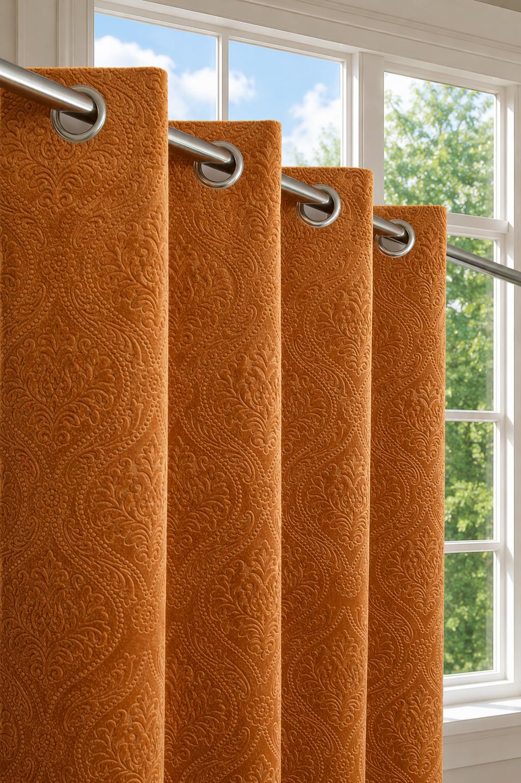 Velvet Embossed Curtains - 7 Feet Long, Cream -6 Velvet Embossed Curtains - 7 Feet Long, Cream -6