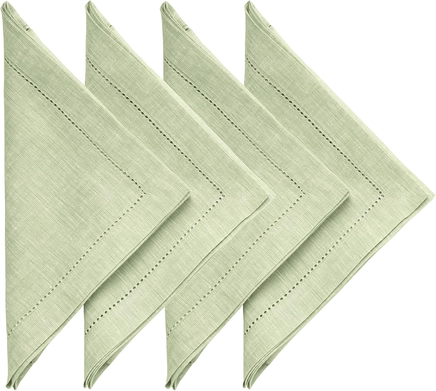  Solino Home Linen Napkins &ndash; 20 x 20 Inch, Set of 4 Pistachio, Milan Hemstitched Pattern Dinner Napkins, Handcrafted from European Flax &ndash; 100% Pure Linen 