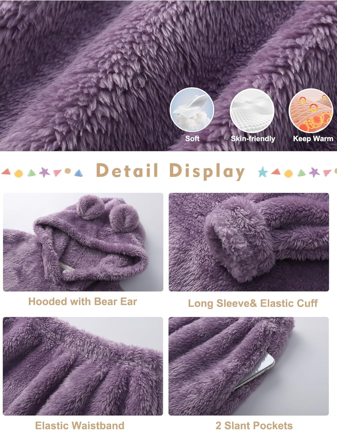 COZYPOIN Girls Fuzzy 2 Piece Outfits Sweatsuit Warm Bear Ear Fleece Hoodie Sweatshirt and Pants Cute Kids Clothing Sets - Image 7