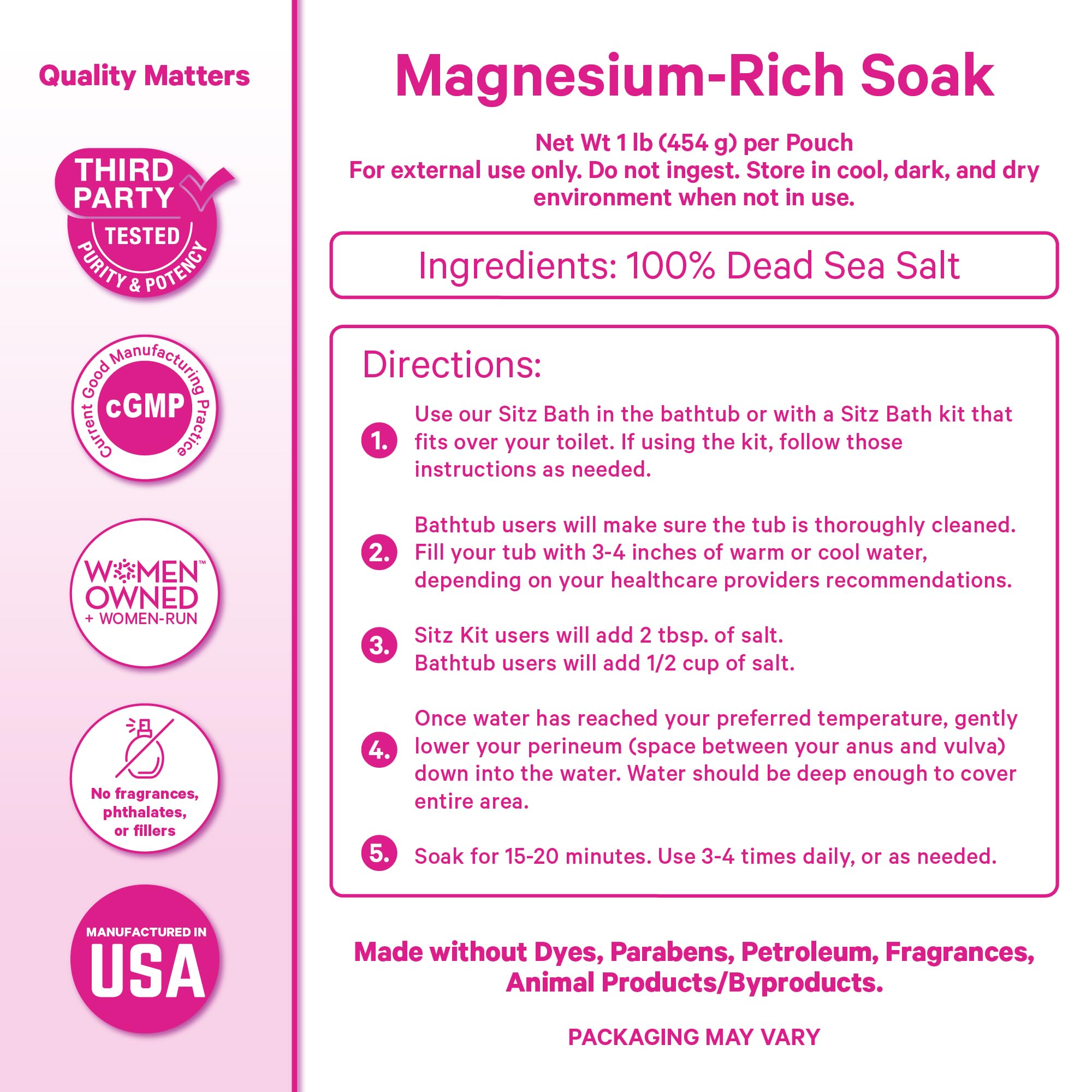 Pink Stork Postpartum Sitz Bath Soak, Unscented Dead Sea Magnesium
