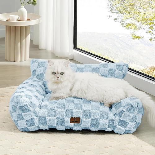 Miniatura 12 de Cama para gatos, sofá para cachorros y gatitos, sofá esponjoso para mascotas, sofá cama pequeño para perros, sofá de apoyo para gatos de interior,