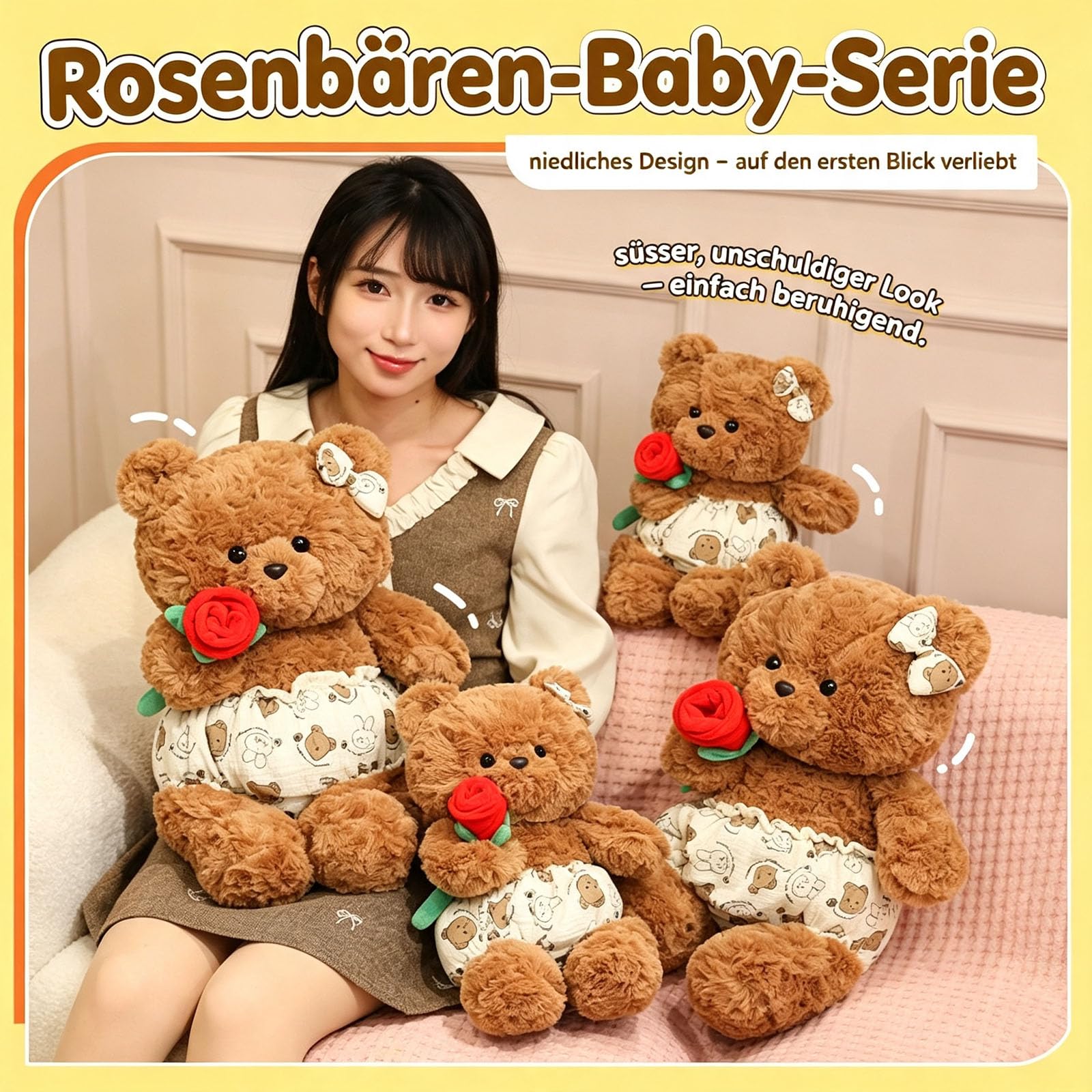 champracer Teddybär Mit Rose, Weiches Rose Bär Plüsch Kuscheltier, Teddybären Stofftier Spielzeug mit Rosenstrauß, Teddybär Plüschtier für Valentinstag, Plüschteddy Geschenke für Geburtstag (65cm)