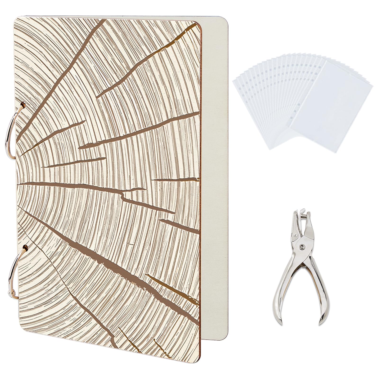 SUPERDANT Tree Growth Ring Greeting Card Organizer Imitation Wood Grain Greeting Card Binder Wooden Cards Keeper Binder for Birthday Wedding Holiday
