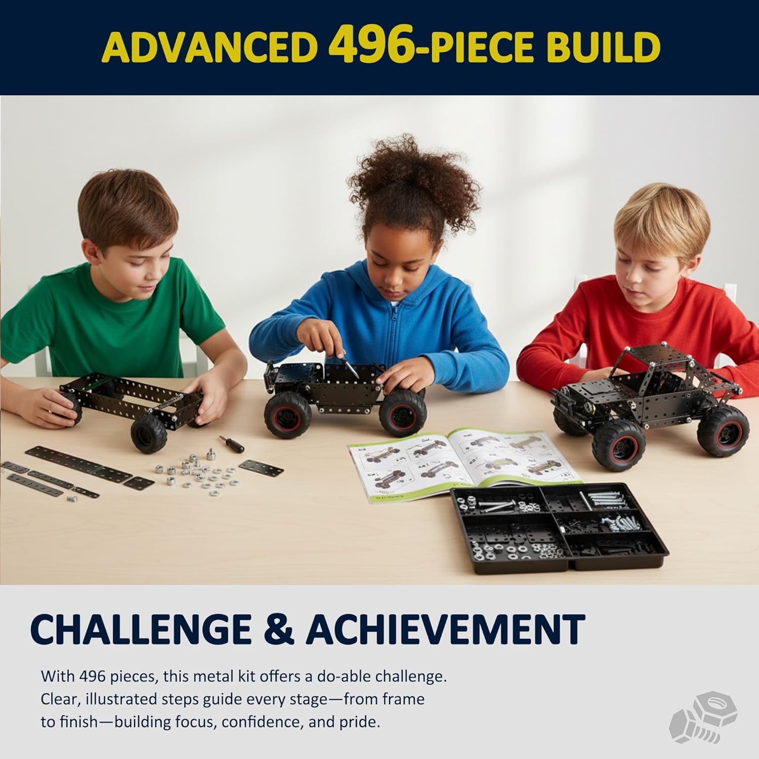 Metal Building Toys for Boys & Girls 8-12 Years Old, 496 Pcs Off-Road Vehicle Model Truck Kits, STEM Engineering Construction Set, Monster Car Educational Gift for Kids Ages 8 9 10+