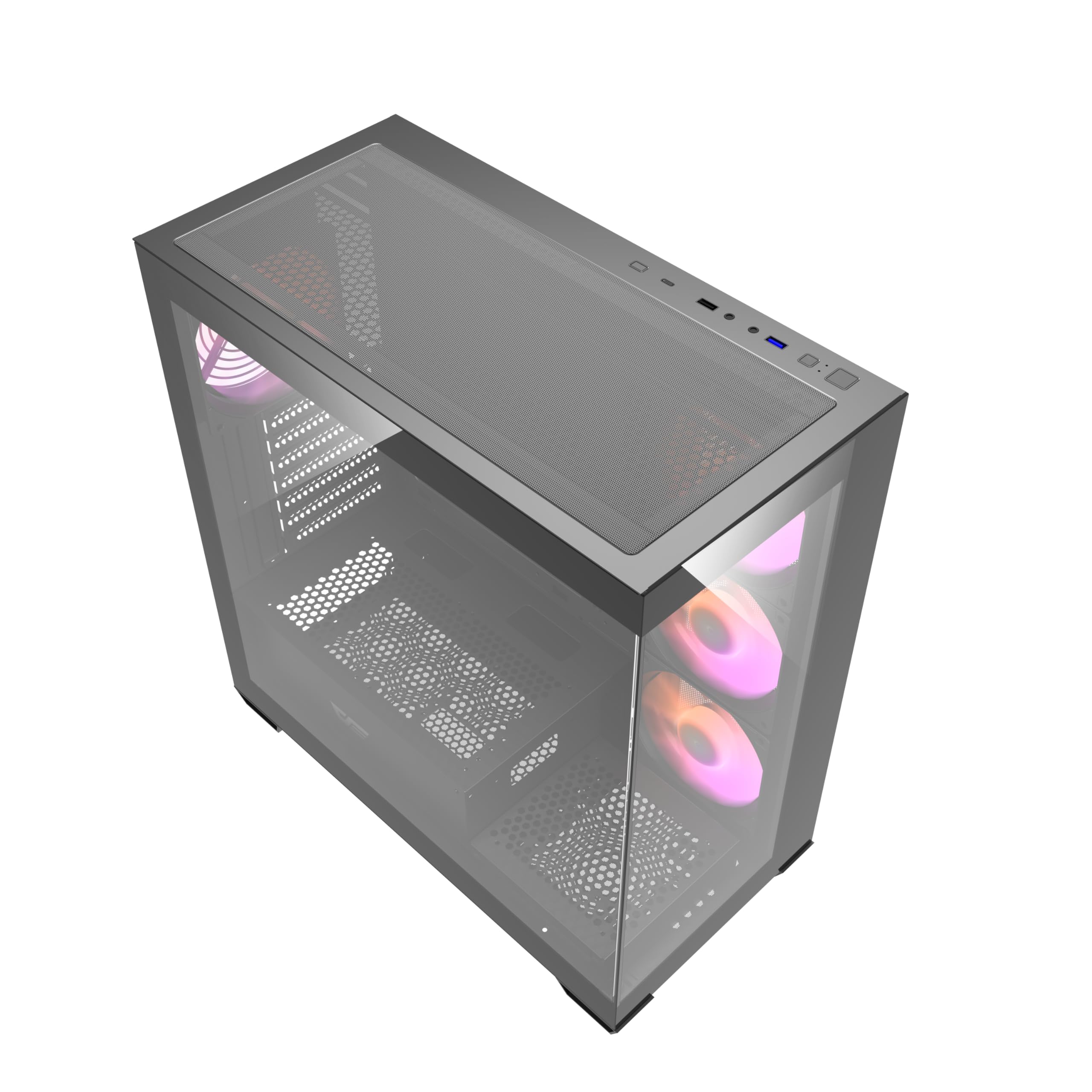 DarkFlash DS900 Caja de PC ATX, Vidrio Templado Lateral y Frontal, 4 Ventiladores Incluidos ARGB, Negro, USB-C,