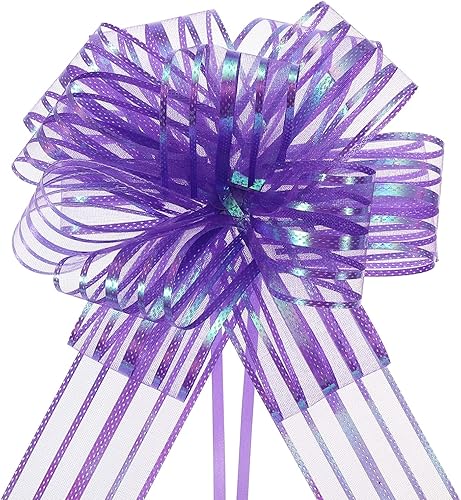 MECCANIXITY 15 lazos grandes de organza de 6 pulgadas para envolver regalos, cinta de hilo de gasa, color morado, para cestas de boda, regalos,