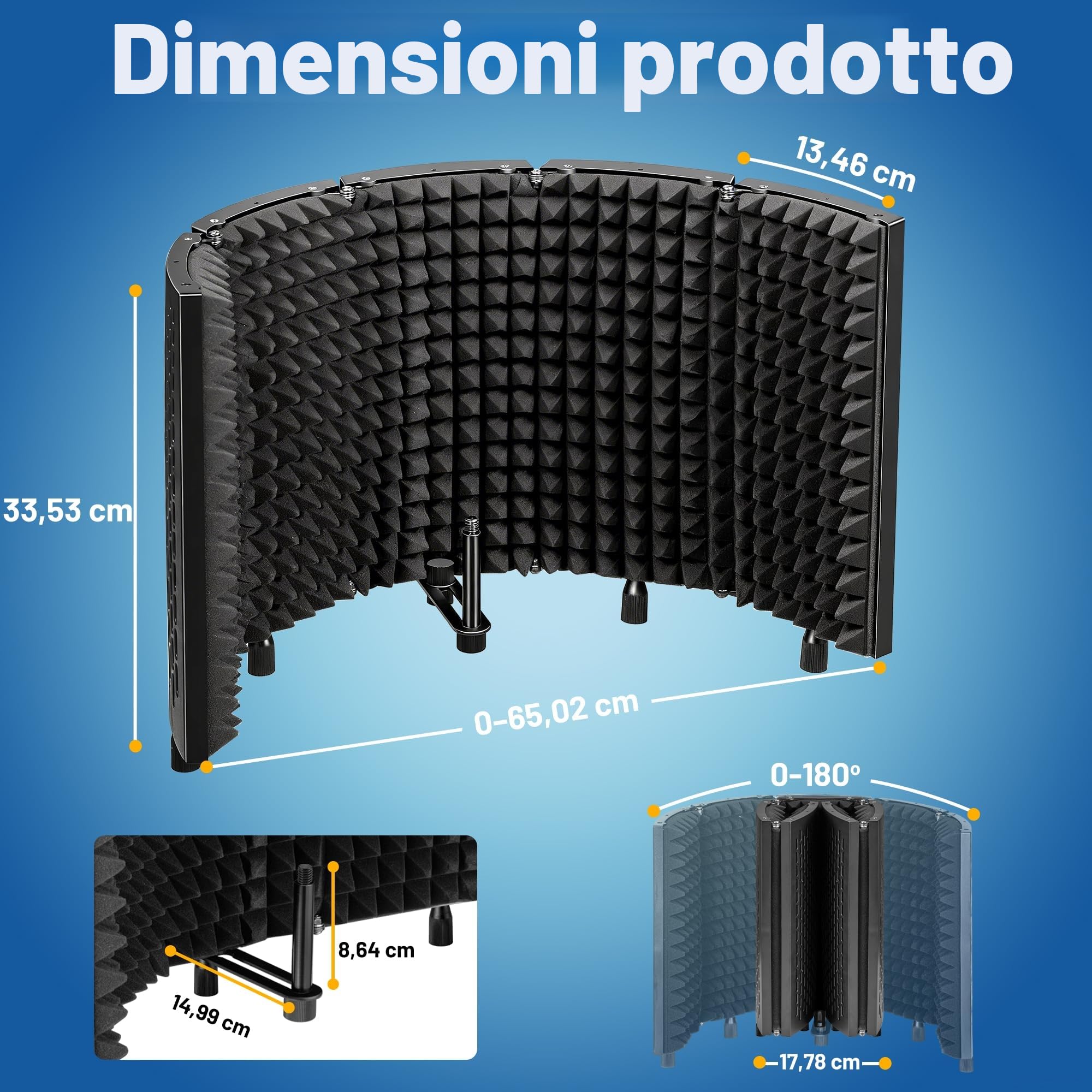 CAHAYA Scudo di Isolamento per Microfono Pieghevole: Scudo Insonorizzanti a 5 Pannelli Fonoassorbenti per Studio di Registrazione Pannelli Acustici con Adattatore per Microfono da 3/8" a 5/8"