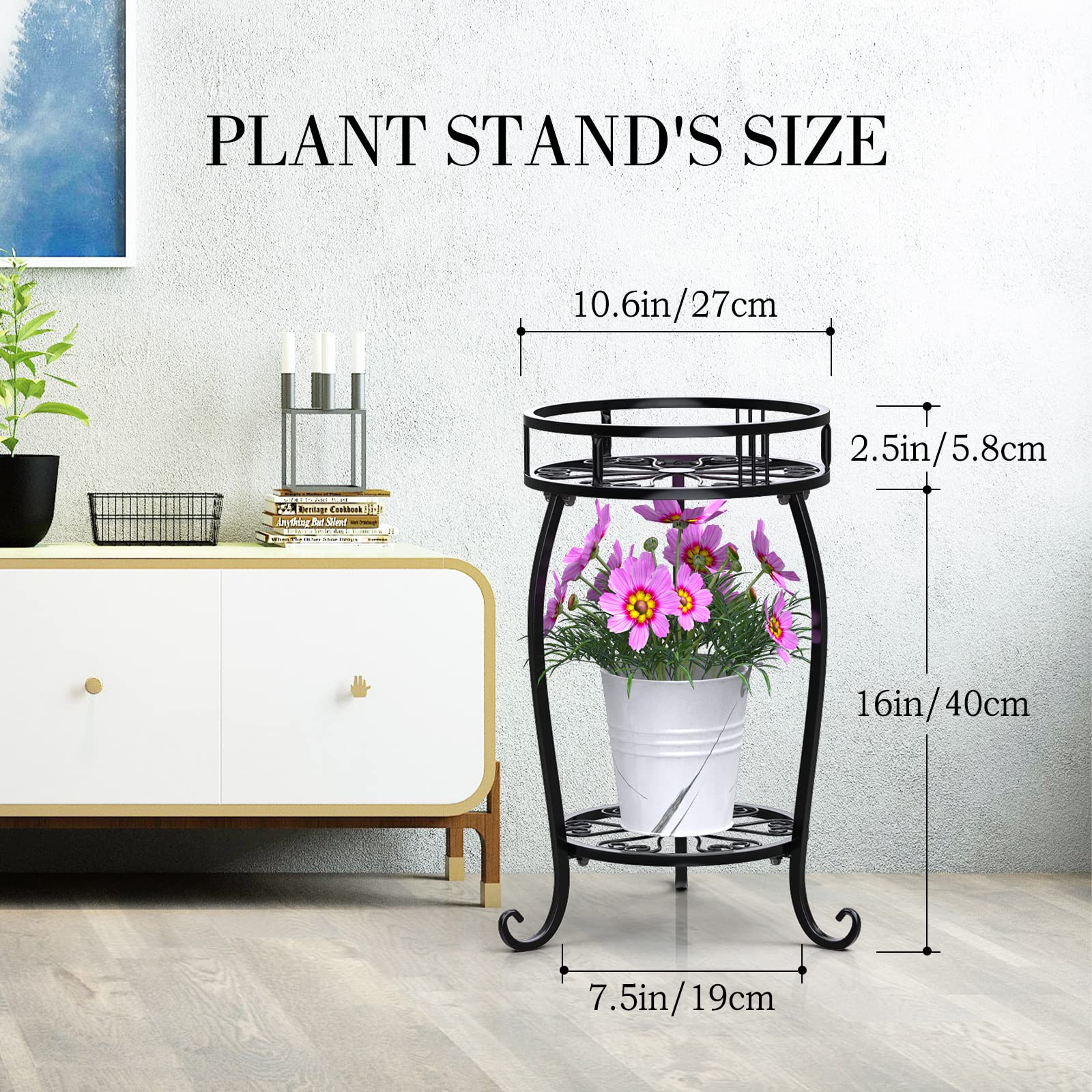 STLOVe Soporte Para Plantas de Metal, 2 Unidades, Soporte Para Plantas de Nivel, Soporte Para Macetas de, Estante Para Plantas, Estante de Hierro Redondo Para Interiores Exteriores Para Macetas