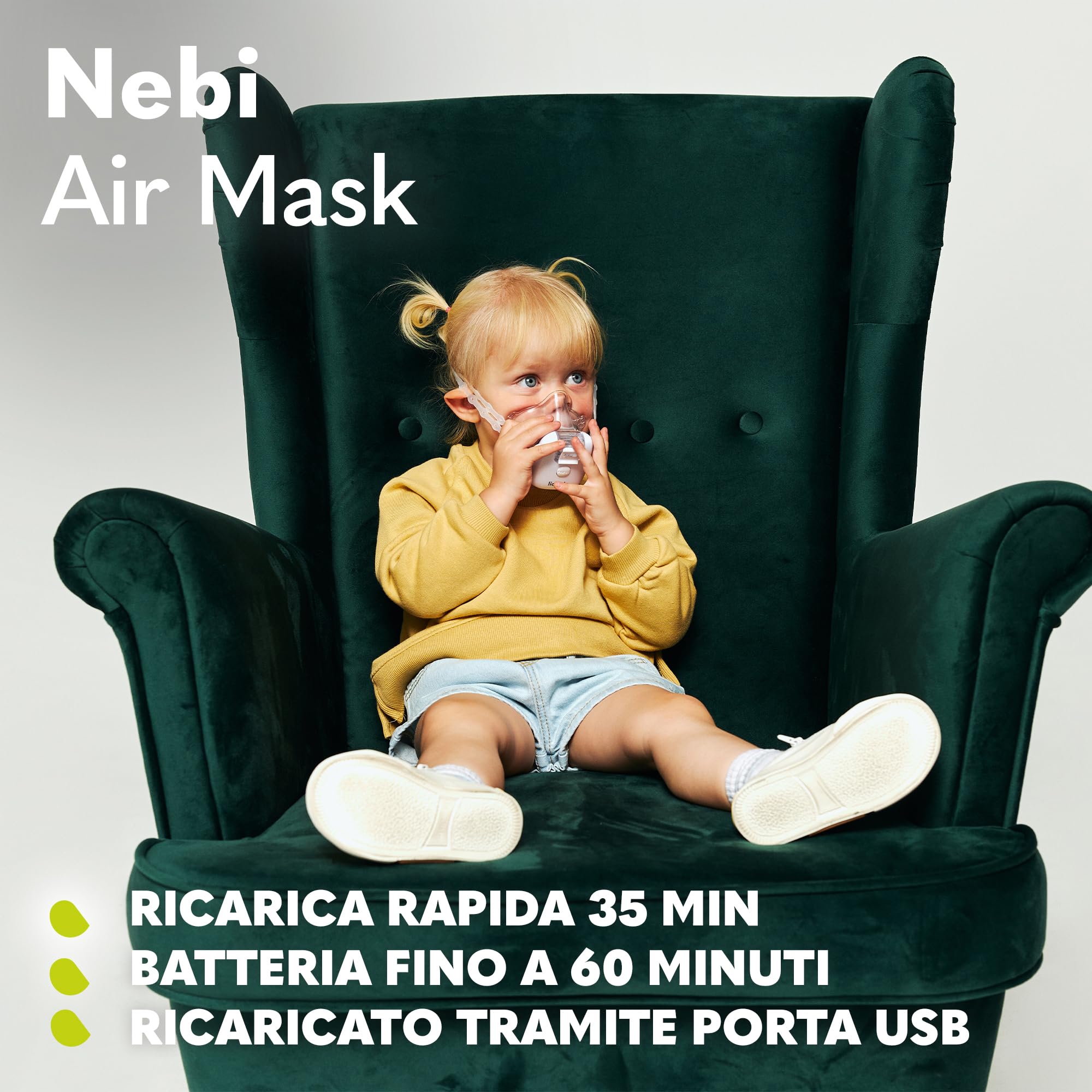 LIONELO Nebi Air Mask inalatore, nebulizzatore per bambini e adulti, silenzioso, compatto e portatile, per malattie dell'apparato respiratorio, infezioni e allergie, inalazione ad alta efficienza