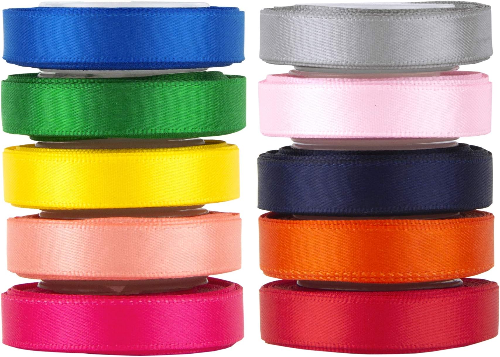 VATIN Solid Color Double Faced Polyester Satin Ribbon 10 Colors 10mm X 4.5m Each Total 45 Metre Per Package Ribbon Set, Perfect for Gift Wrapping, Hair Bow, Trimming, Sewing and Other Craft Projects