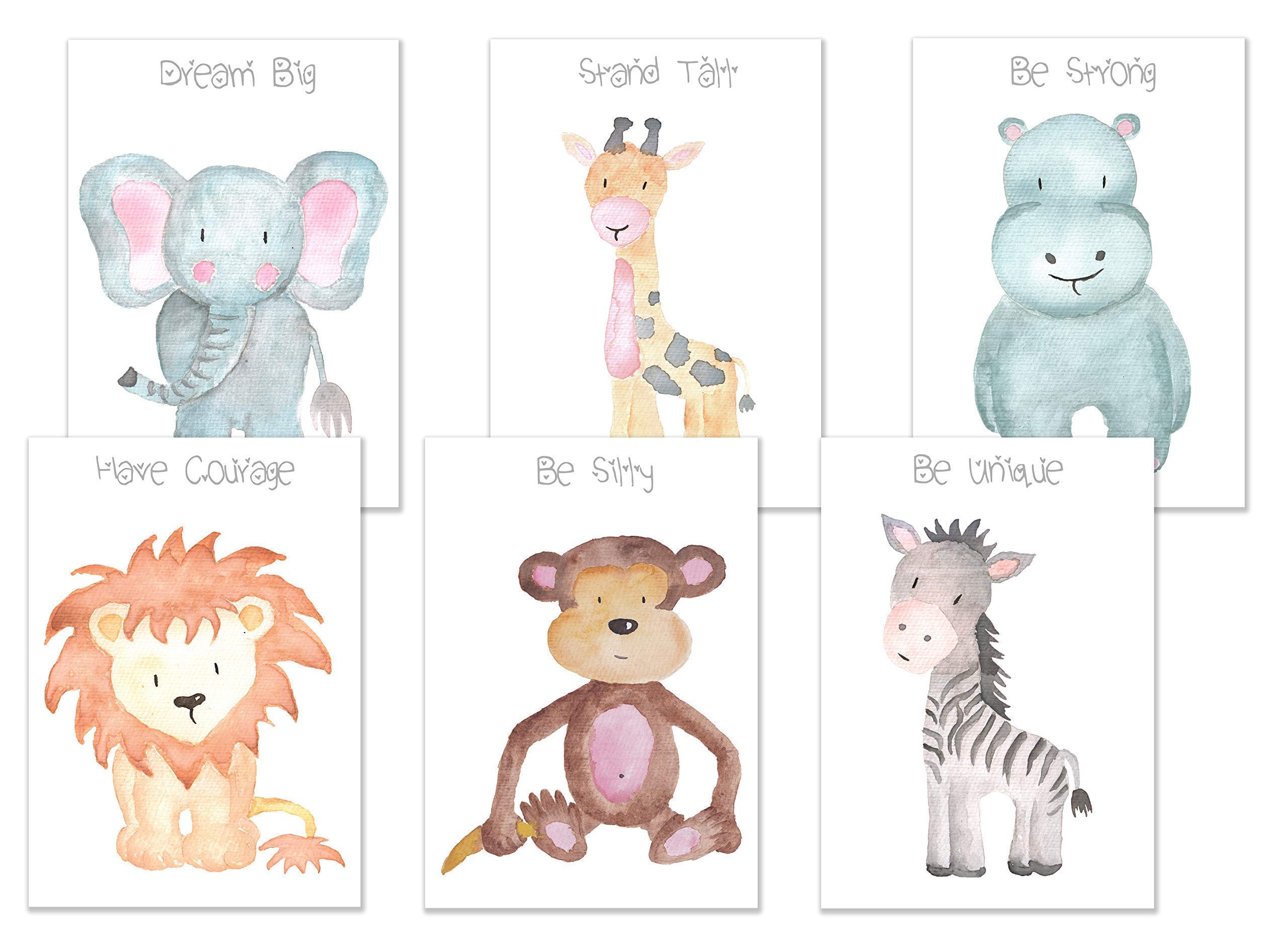 Nursery Jungle Animal Prints - Set of 6 Safari Animals Nursery Prints - Nursery Wall Art - Nursery Pictures