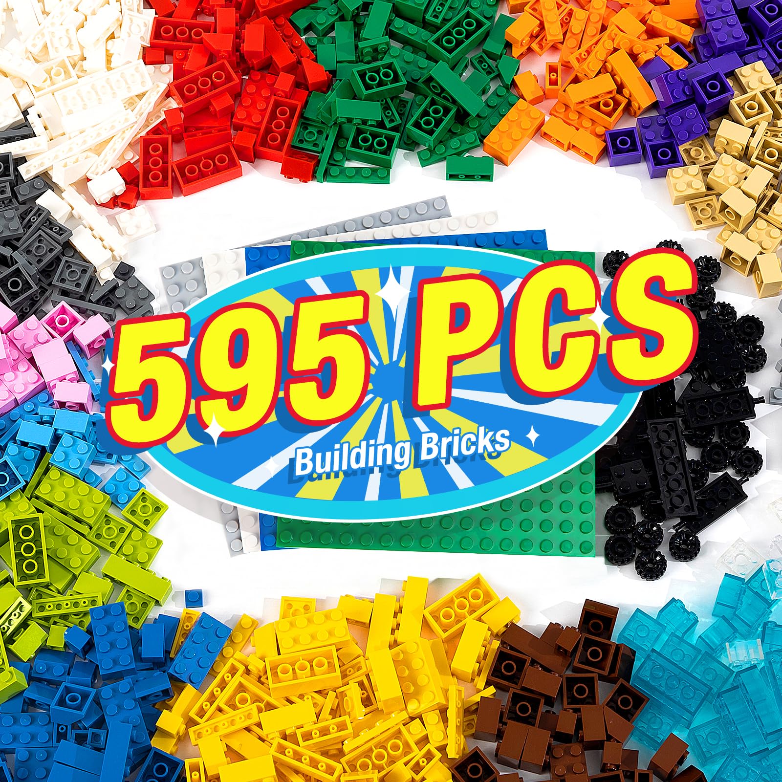 595PCS Building Brick, Bulk Block Compatible with All Brand,18Shape/16Color