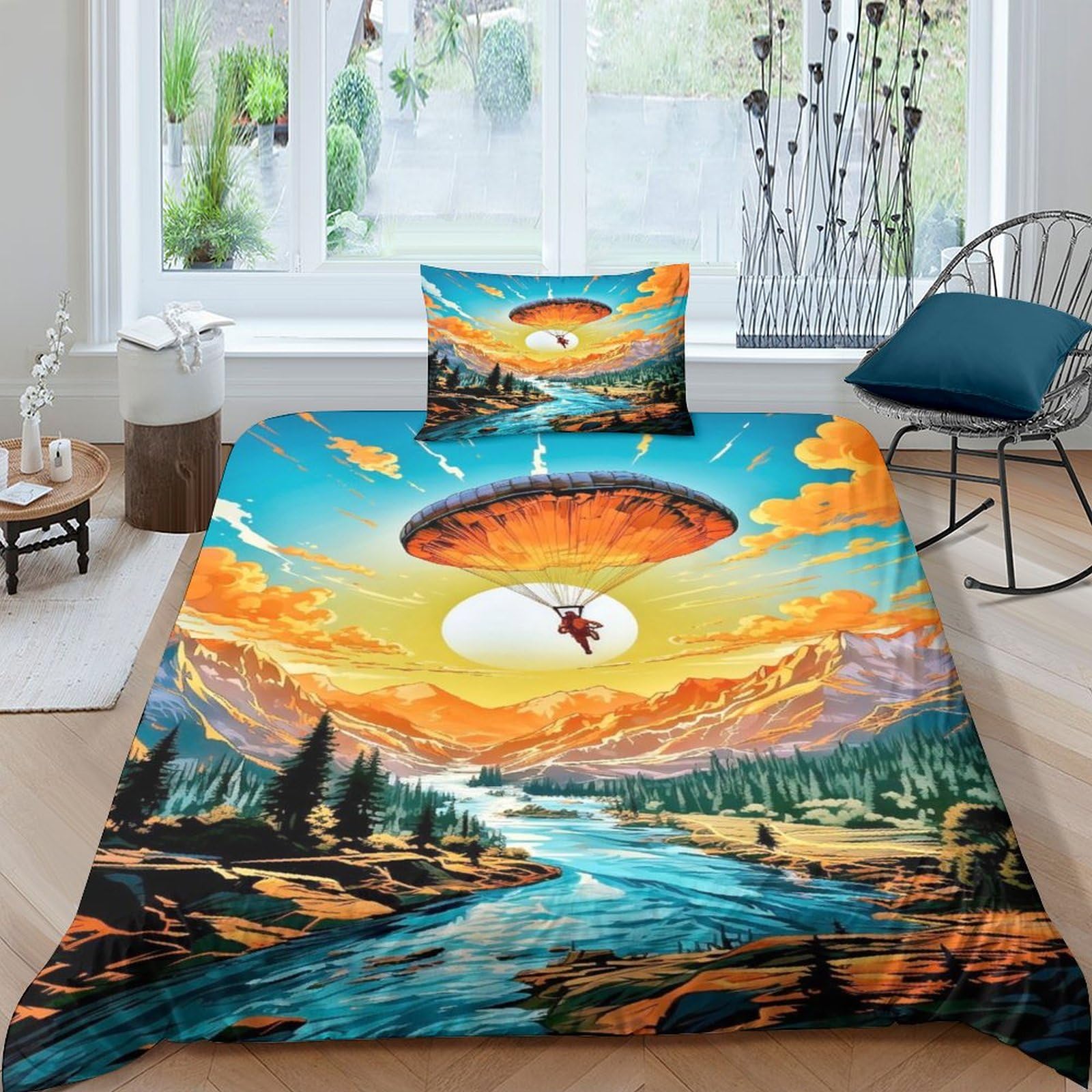 Parure de lit hypoallergénique aquarelle en microfibre douce 3D 135x200