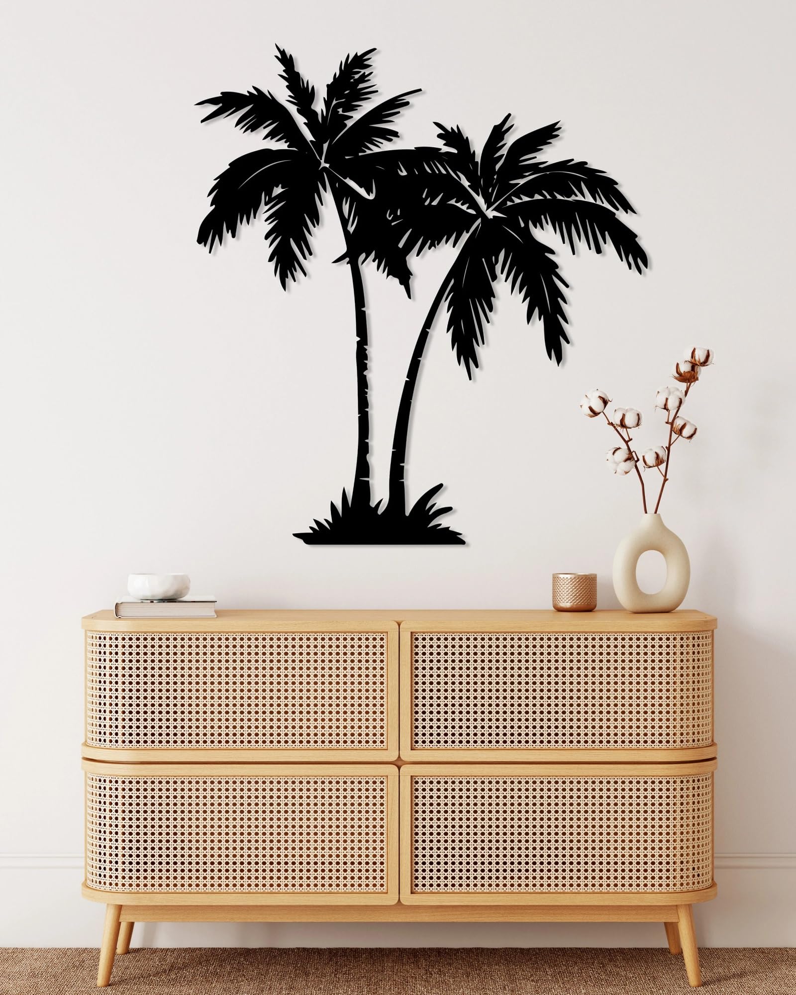 Decoración de pared abstracta contemporánea de metal con palmera tropical - Arte costero para casa de playa, exterior/interior. Letrero rústico para colgar plantas en el patio, junto a la piscina