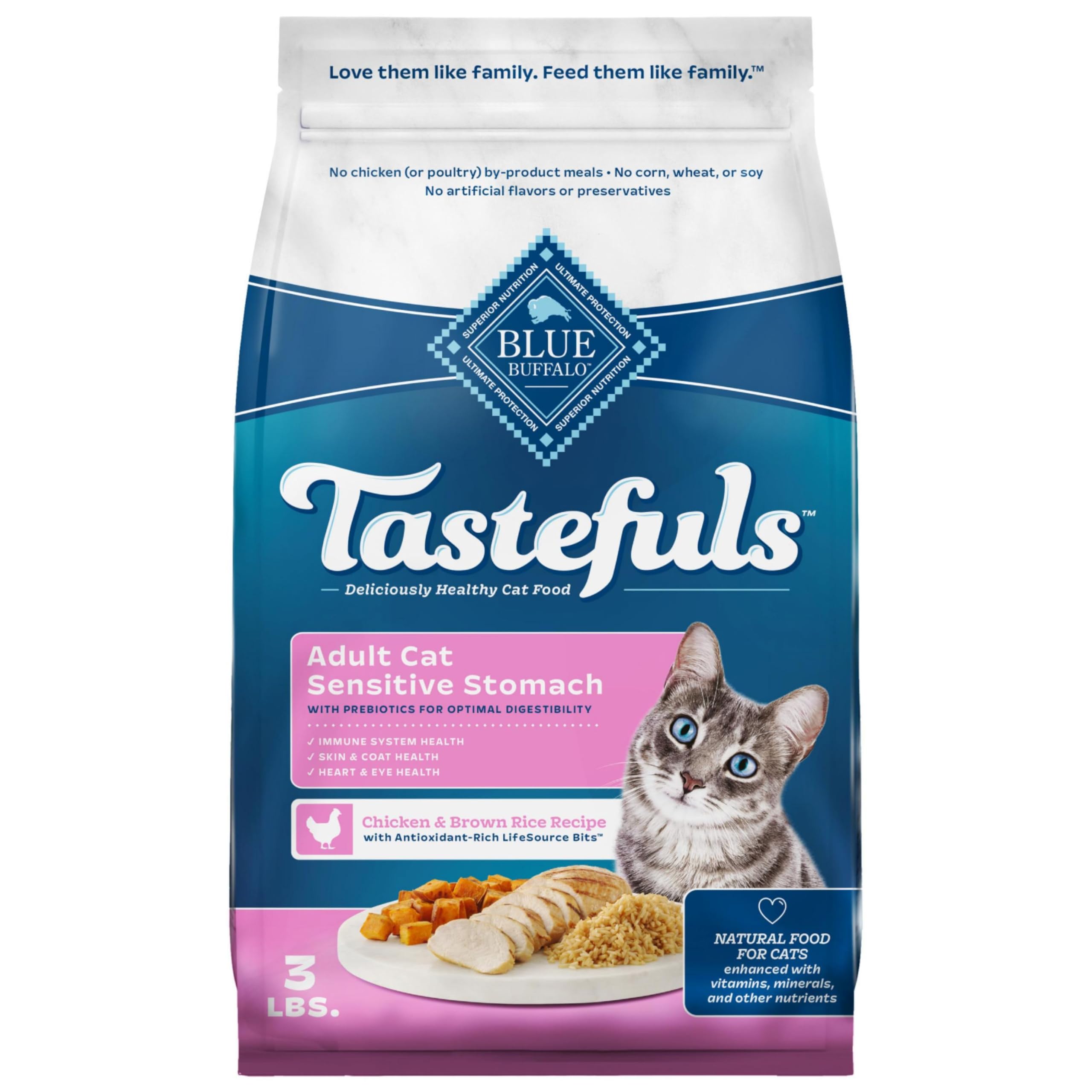 Blue Buffalo Tastefuls Natural Dry Food for Adult Cats, Sensitive Stomach