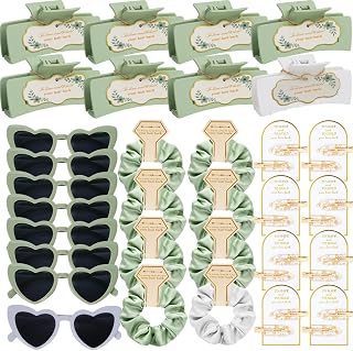 Sage Green Bridesmaid Gifts for Proposal, 8PCS Girls Gift Set with Hair Claws, Scrunchies, Makeup Clips & Heart Sunglasses, Wedding Bachelorette Party Favors, Birthday Gifts for Women Teens