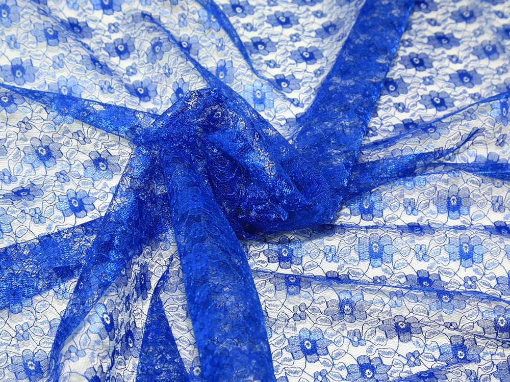 Prestige Fashion Blue 45" Wide Floral Lace Dress Fabric Royal - Per Metre