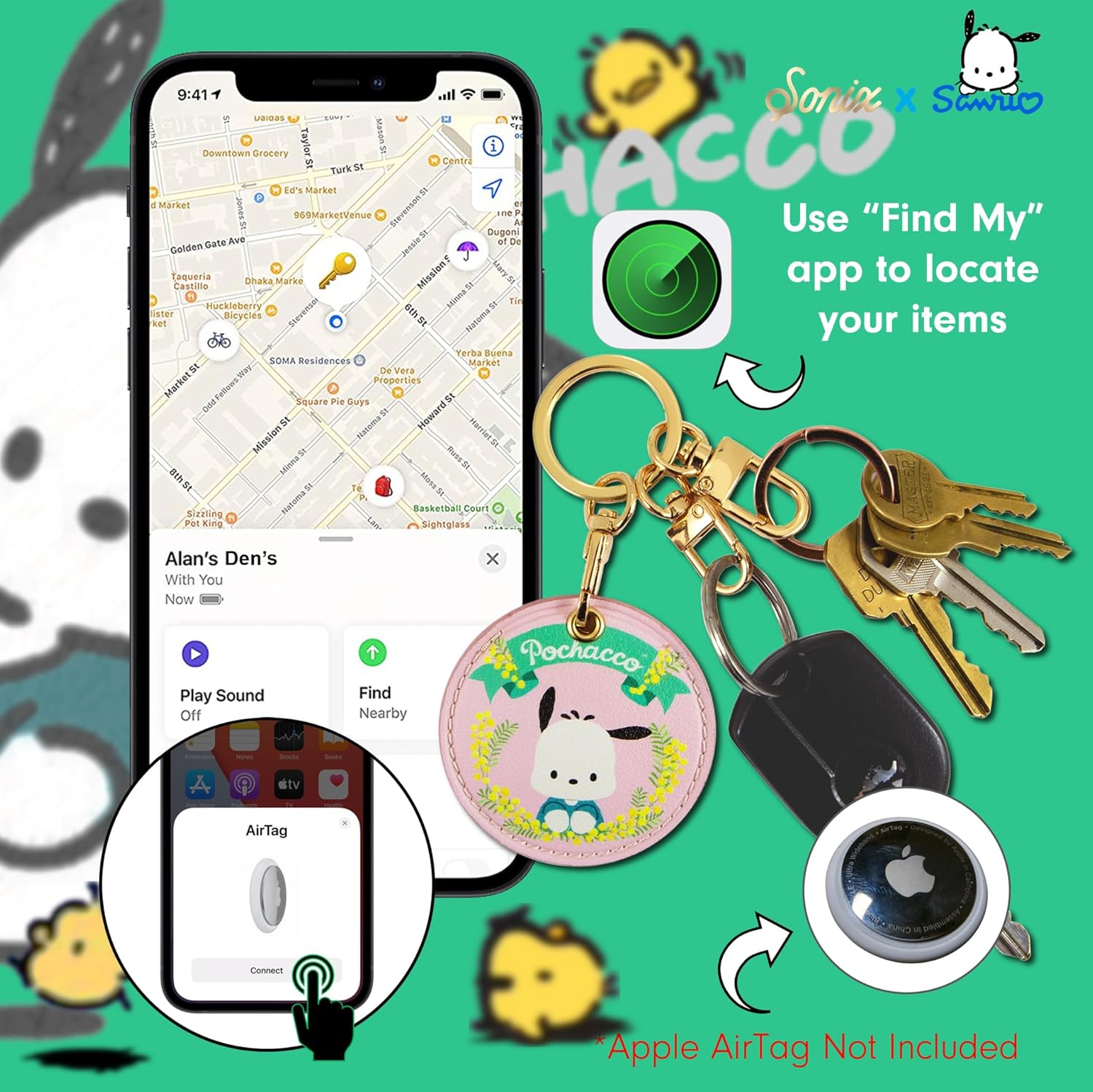 Sonix x Sanrio Keychain Case Compatible with Apple AirTag | Protective Cover Keychain | Hello Kitty & Friends - Floral Pochacco - Image 3