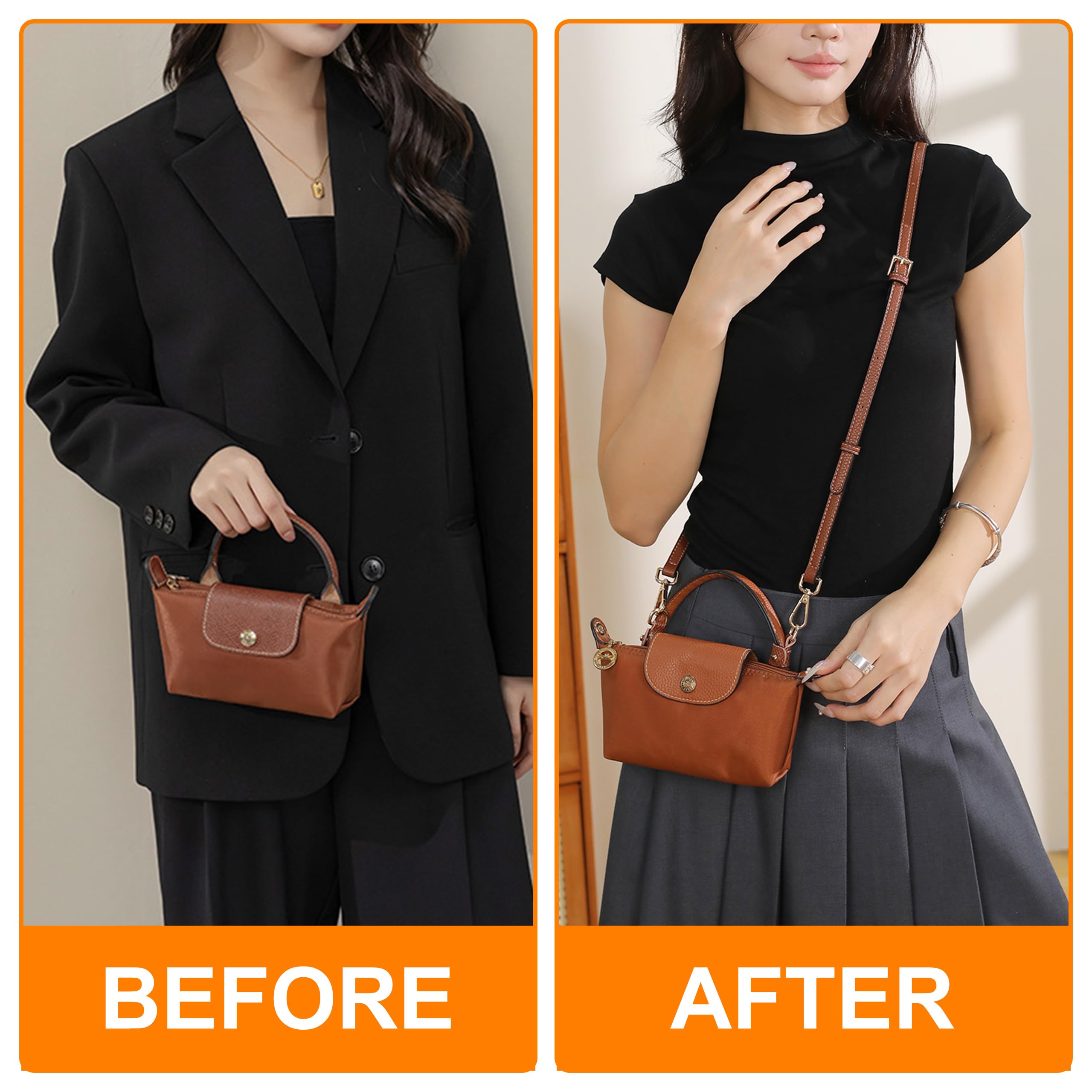 Azjachiny Strap for Longchamp Mini Bag Shoulder Pouch,Purse Straps Crossbody Adjustable Replacement Conversion Kit Fit Compatible with Long Champ Handbag