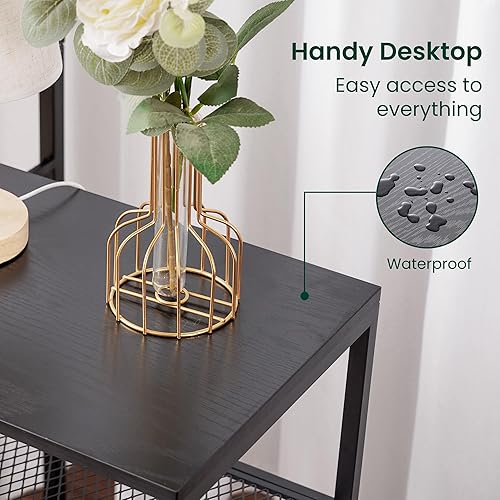 Miniatura 8 de Mesa auxiliar alta con estación de carga, mesa auxiliar de 3 niveles, mesa de teléfono, mesa de entrada pequeña, mesita de noche estrecha para