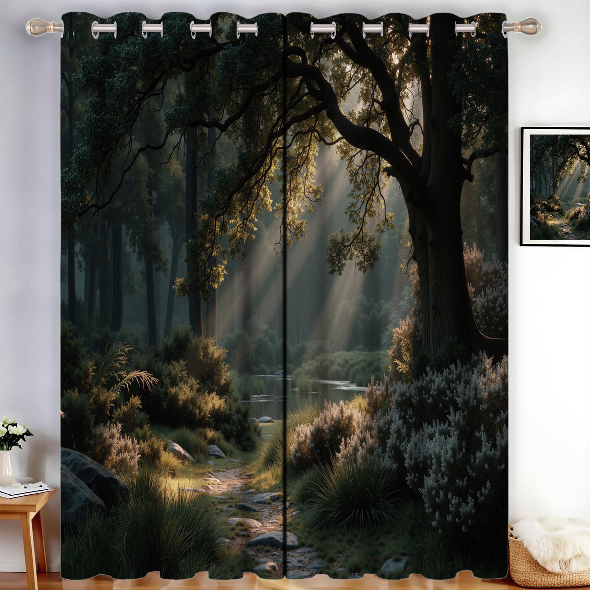 Rideau occultant thermique 140x260 avec oeillets et motif paysage