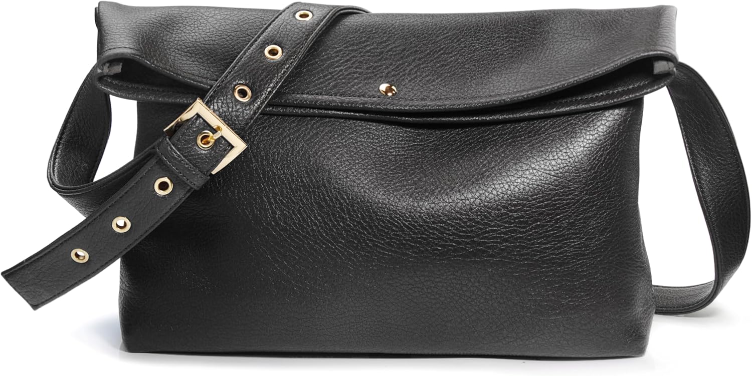 HOXIS Messenger Bag for Women Crossbody Purse Vegan Leather Foldover Shoulder Handbag