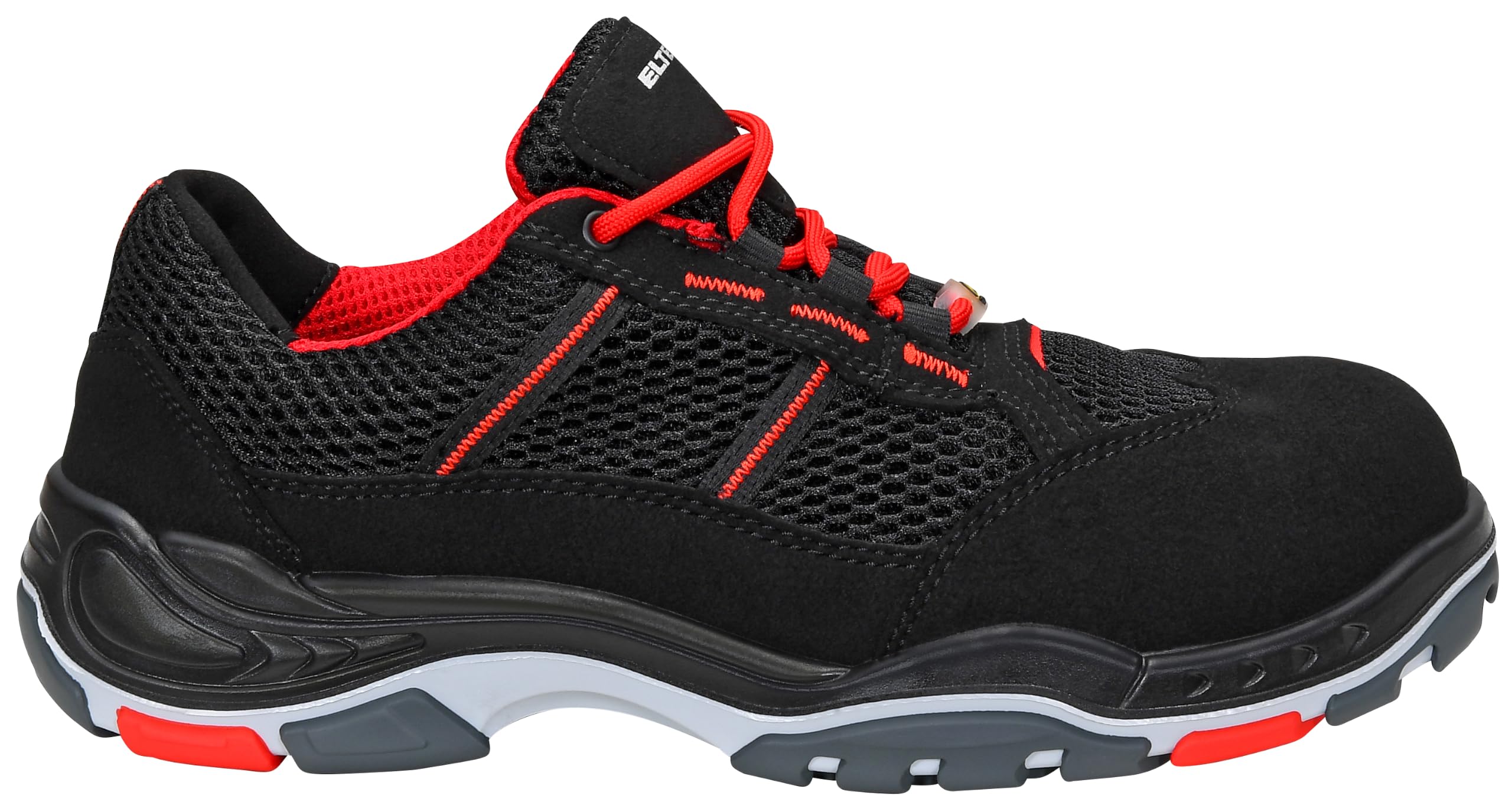 ELTEN Obuwie ochronne Motion Air ESD S1, męskie, sportowe, lekkie, czarne/czerwone, nasadka z tworzywa sztucznego - rozmiar 43