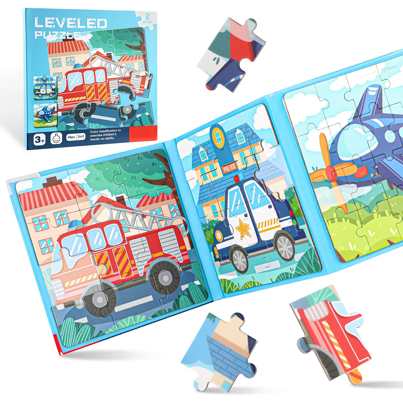 Kinderpuzzle Magnet,12-16-20 Teile Magnete Puzzlebuchen für Kinder, Magnetische Puzzle Beschäftigung für Kleinkind 3 4 5 Jahren im Flugzeug, Autospiele (Transport Schwierigkeitsgrade-Stufe 2)