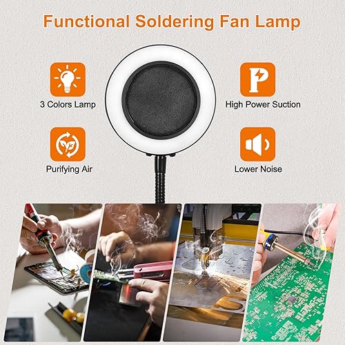 Miniatura 4 de Toolour Extractor de humo de soldadura 3 en 1 con lámpara LED brillante, 4 soportes de PCB, base resistente y 3 filtros de carbono para soldadura y