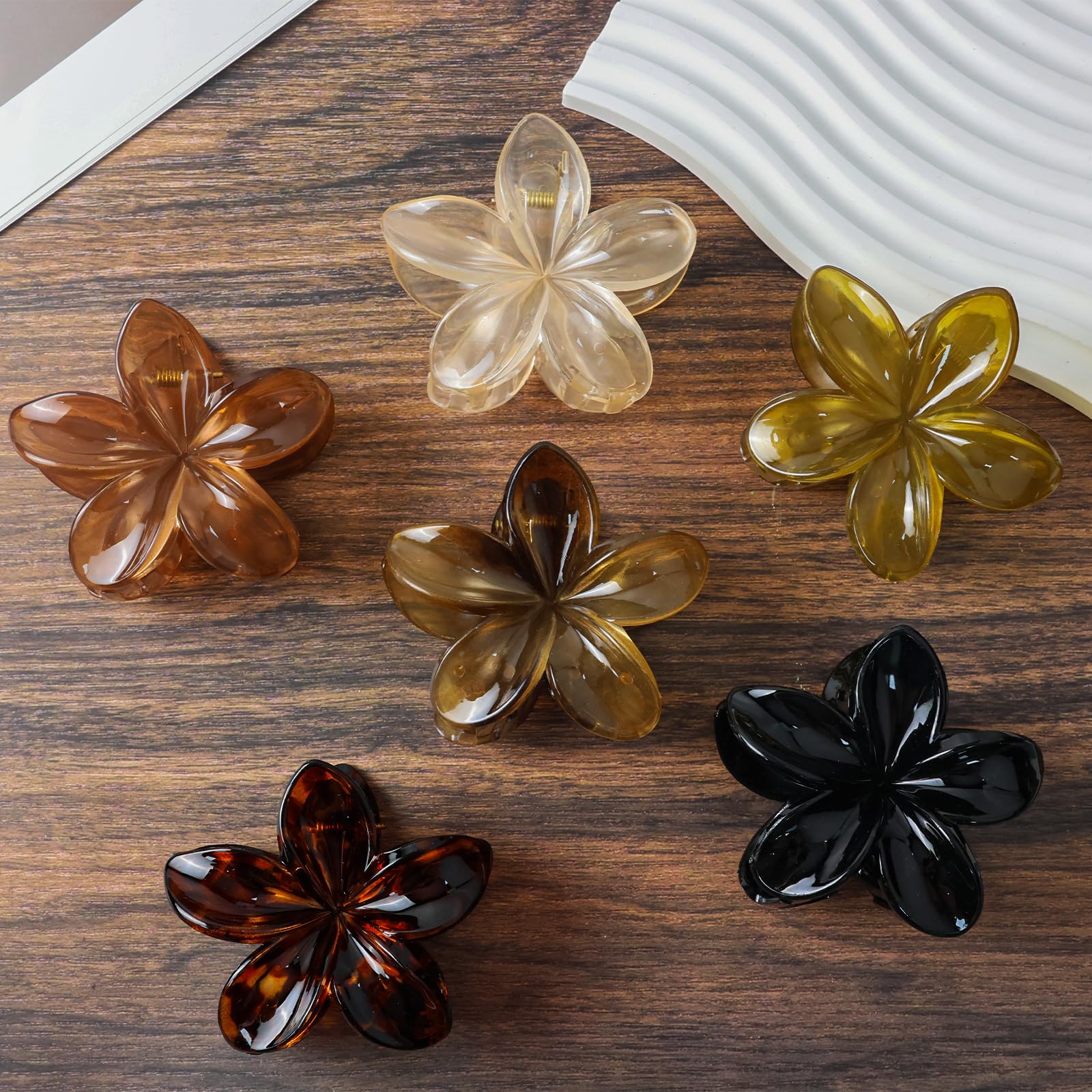 6 fermagli per capelli a forma di fiore, grandi, da donna, carini, medi, neri, per capelli spessi e sottili, stile hawaiano, per acconciature, tenuta forte, accessori per capelli per donne e