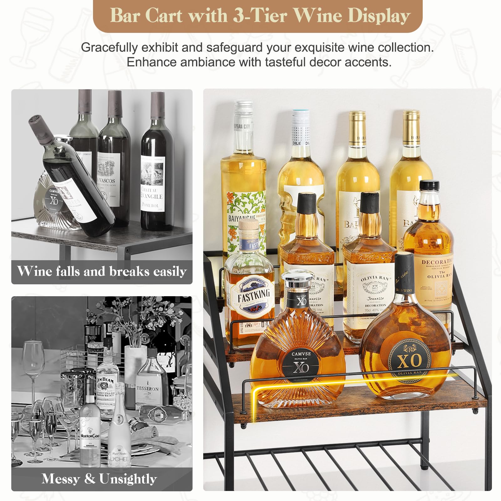 3-Tier Wine Rack Countertop, Liquor Bottle Display Shelf, Coffee Syrup Organizer - Image 4