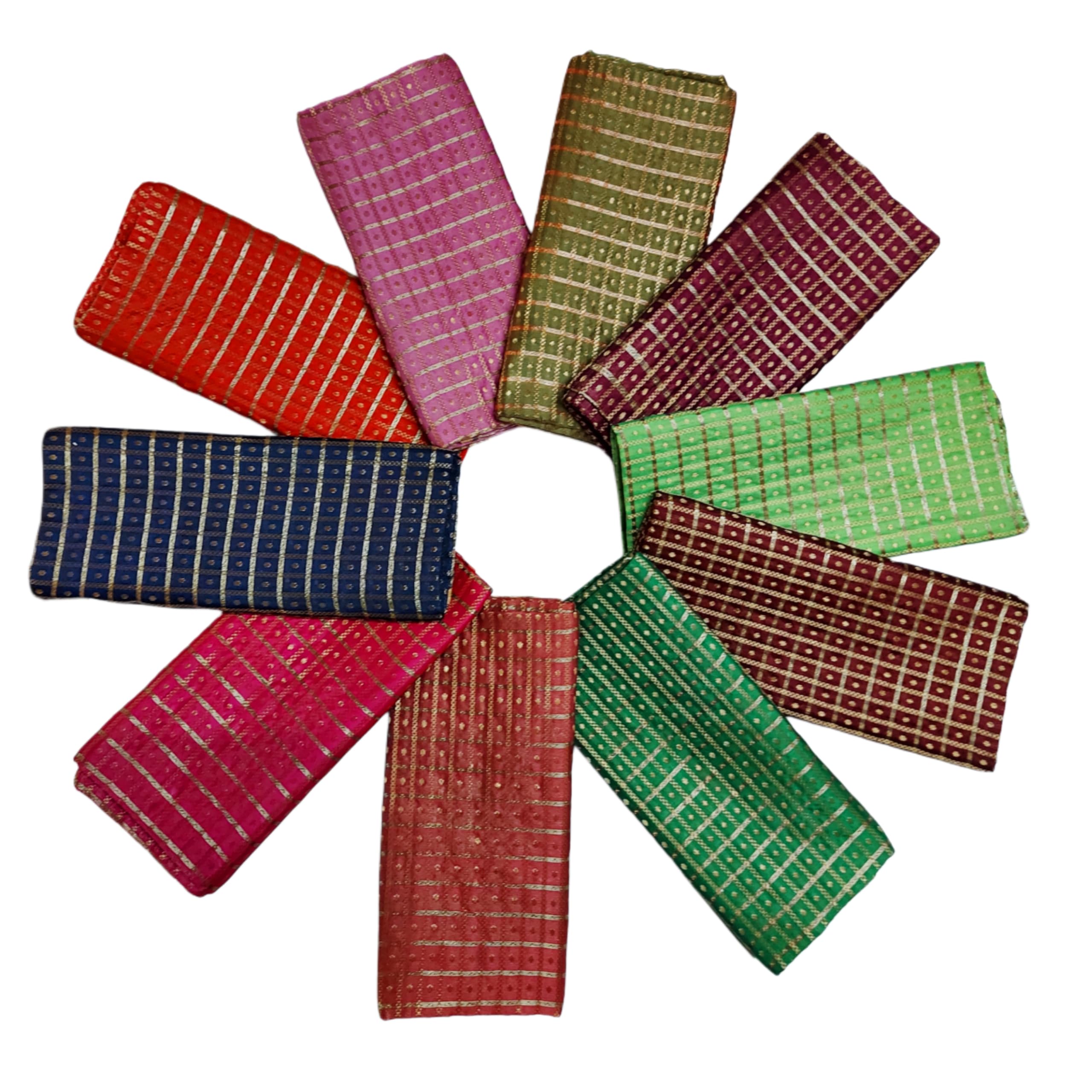 AYLA WORLD Women's Silk Cotton Blouse Material (Pack of 10 Pcs) Multicolour, 1 Metre Each for Varalakshmi Vratham, Navratri, Durga Puja, Wedding, Return Gifts-image-2