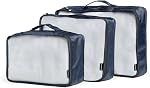 Brookstone 4-Piece Packing Cube Set Apparel Luggage Organizer and Shoe Bag, Travel Essentials, Navy