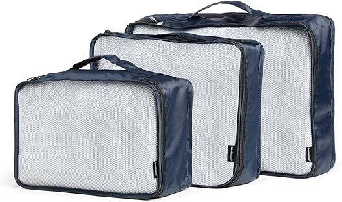 Miniatura 5 de Brookstone Juego de 4 cubos de embalaje para ropa, organizador de equipaje y bolsa para zapatos, artículos esenciales de viaje, azul marino
