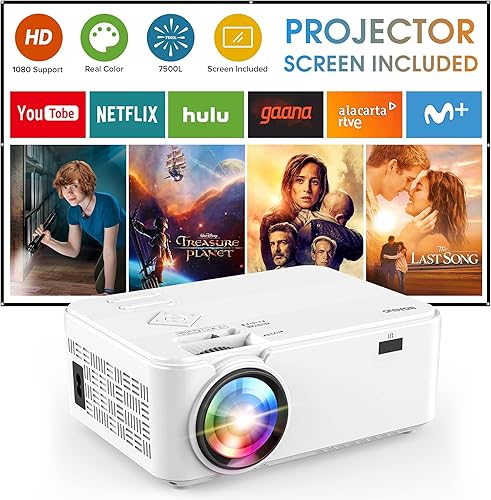 Miniatura 1 de BIGASUO Proyector de cine para exteriores con pantalla - 7500L 1080P HD 200 pulgadas compatible con proyector de cine en casa, mini proyector de