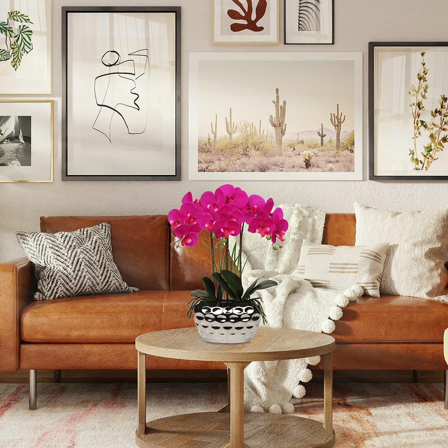 Kunstpflanze Orchideen Künstliche Deko Blumen Kunstblumen Wie Echt Mit Real-Touch Blüten im Keramiktopf Tischdeko Fensterbank Deko, Höhe 44 cm, Lila
