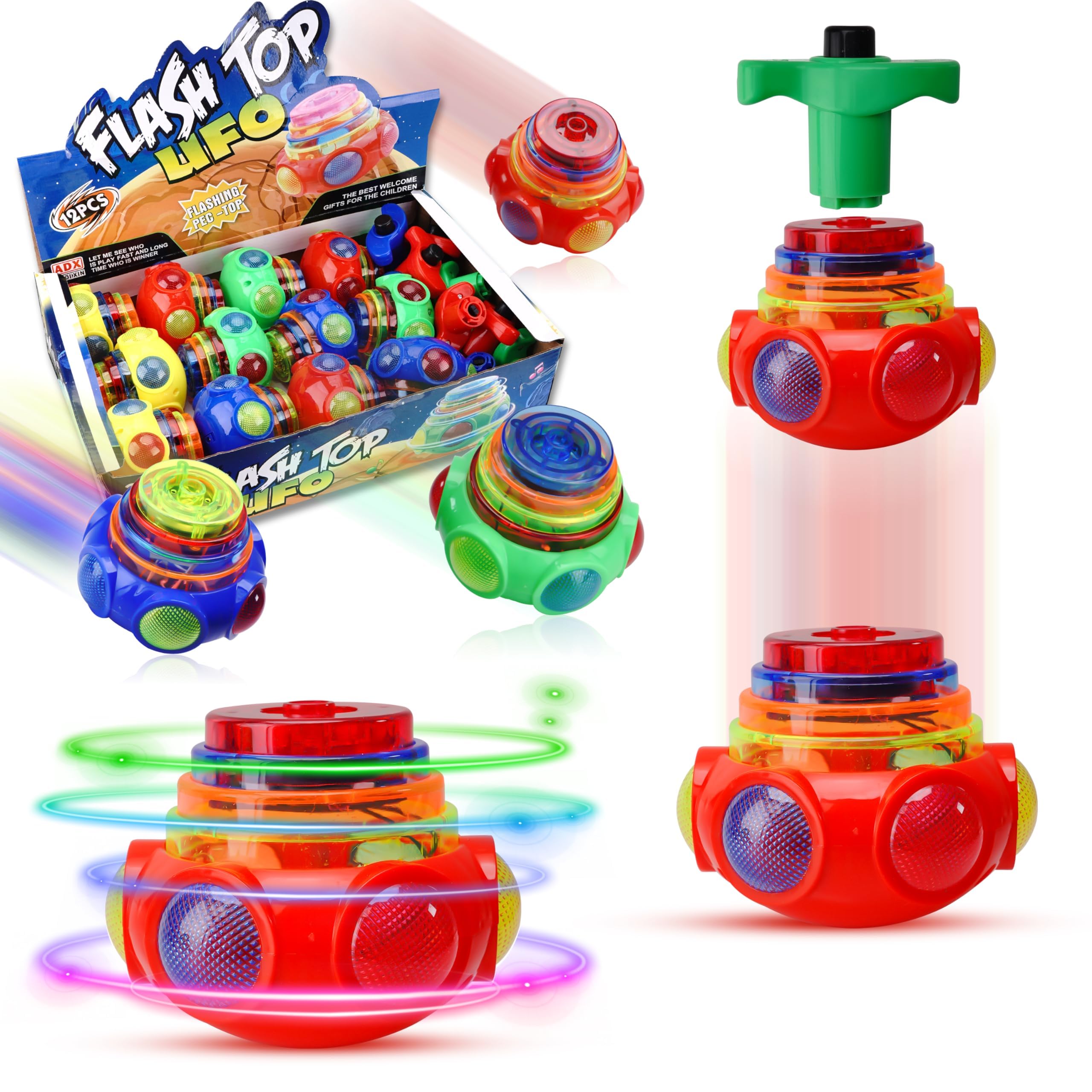 PROLOSO Confezione da 12 trottole rotanti a LED con luce e musica, giocattoli che si illuminano al buio, forniture per feste, regalo multicolore