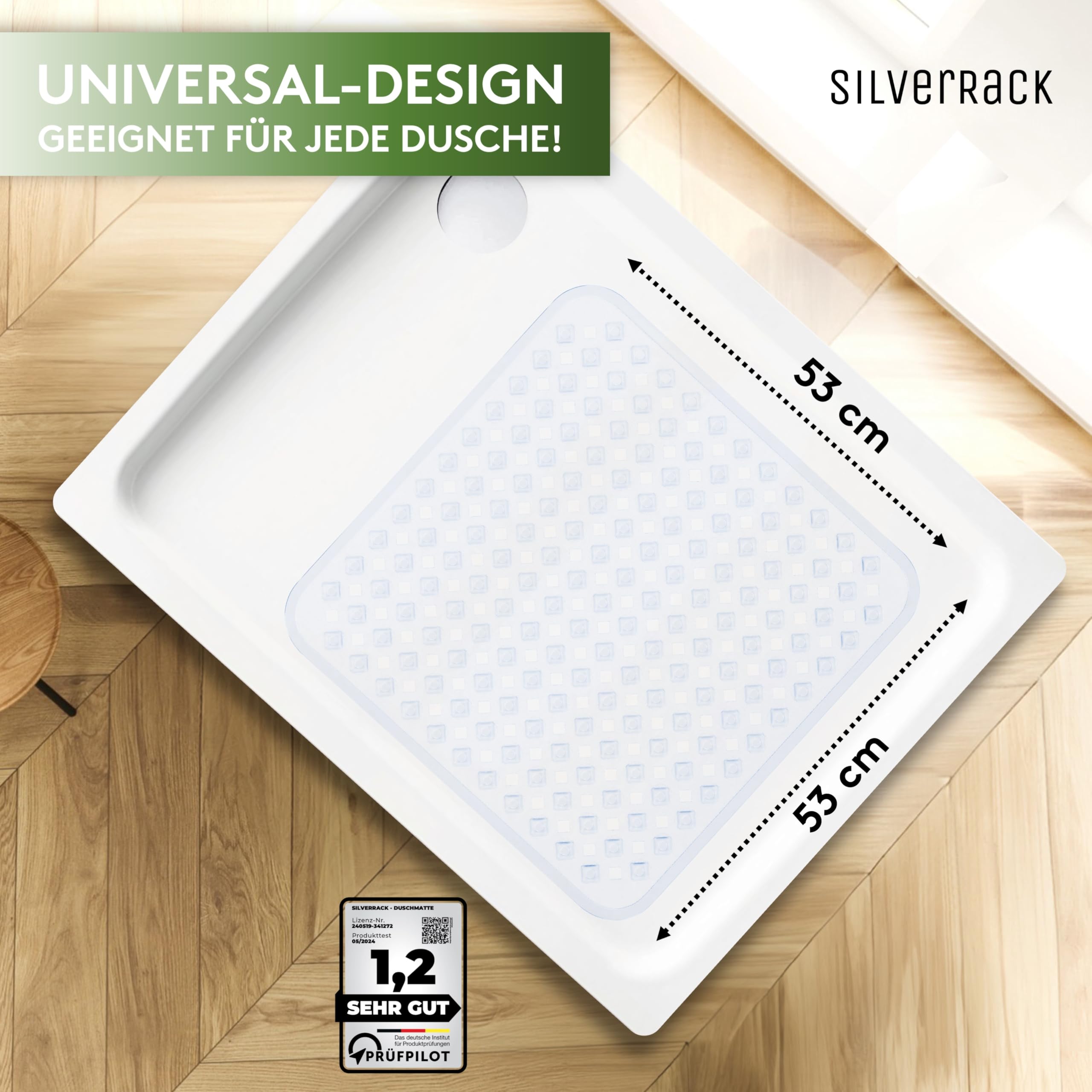SilverRack Antypoślizgowa mata prysznicowa 53 x 53 cm (przezroczysta RAUTEN) – mata antypoślizgowa pod prysznic bez BPA dla dzieci – mata łazienkowa nadaje się do prania w pralce i odporna na pleśń