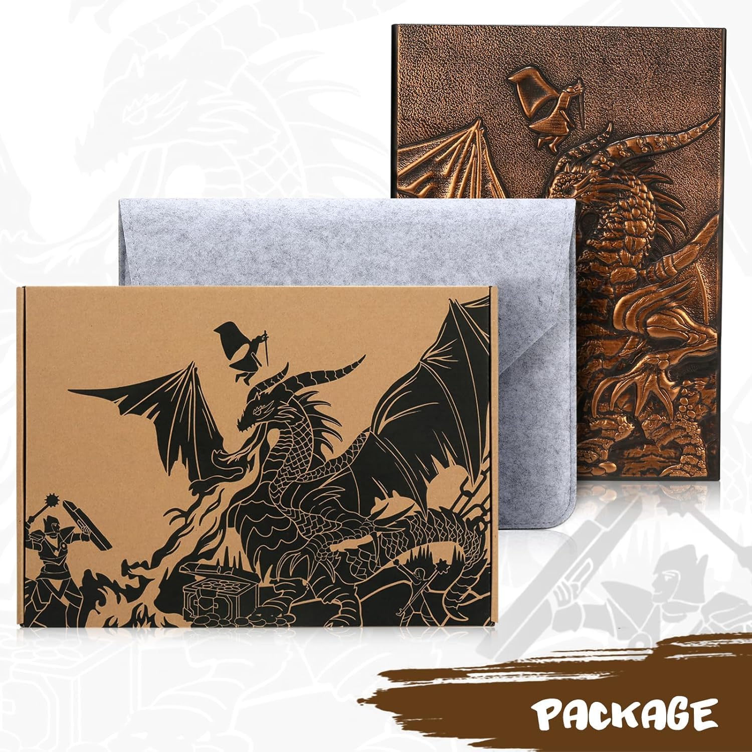 LIEFY DND DM Screen – D&D Dungeon and Dragons – Schermo da gioco in ecopelle 3D goffrata con motivo drago e 4 pannelli con tasche – Regalo DND – Accessori DND (Copper)