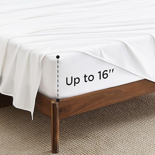 Miniatura 5 de Bedsure Juego de sábanas cepilladas tamaño individual, 100% algodón, sábanas blancas puras extra suaves, sábanas cálidas con bolsillo profundo de
