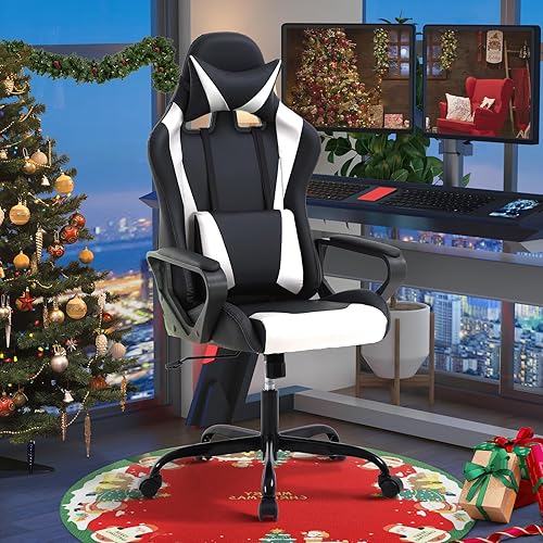 Silla ergonómica para juegos de PC, silla de escritorio de carreras, respaldo alto, sillas de computadora de oficina con brazos, soporte lumbar,