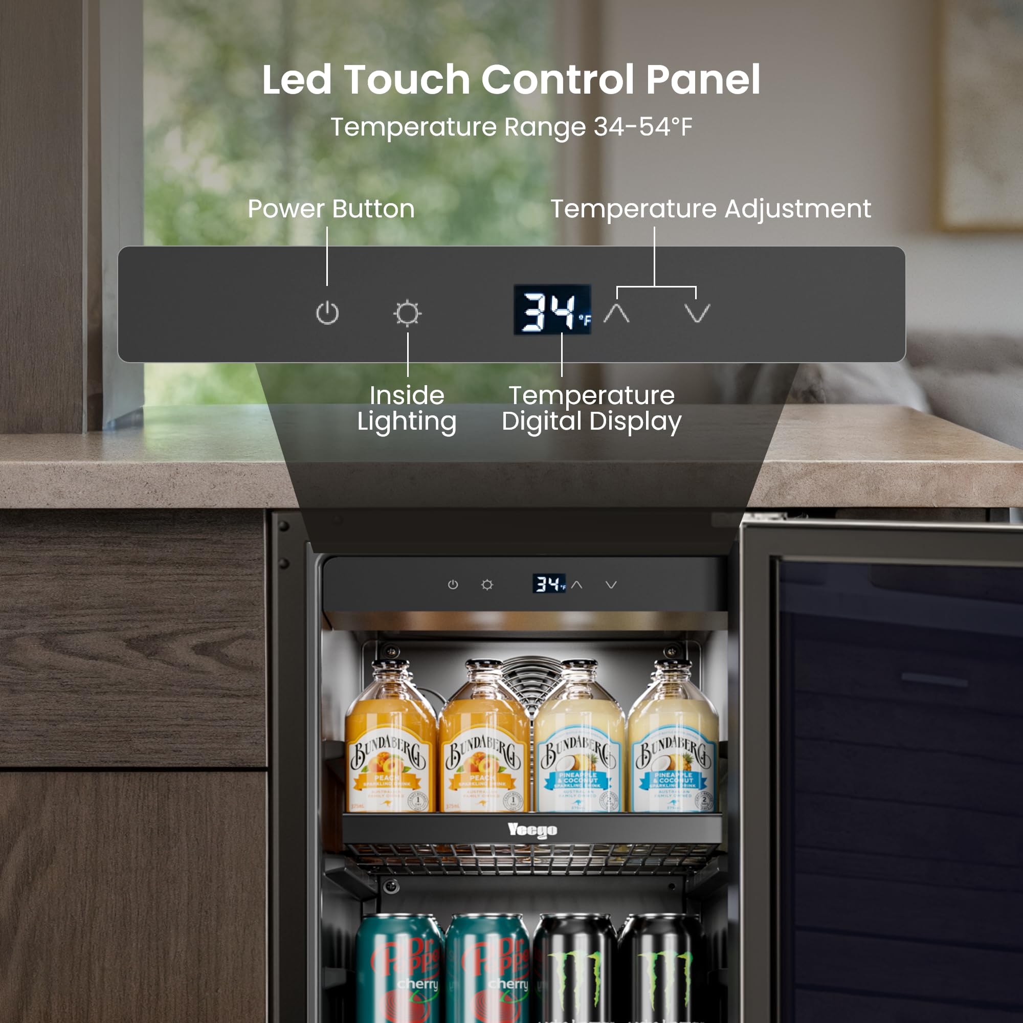 Yeego 15 Inch Beverage Refrigerator, 100-Can Beverage Cooler with Lock & Auto Defrost, Stainless Steel Indoor & Covered Outdoor Beverage Fridge, Freestanding or Under Counter for Beer, Soda & Wine on Fridge.com