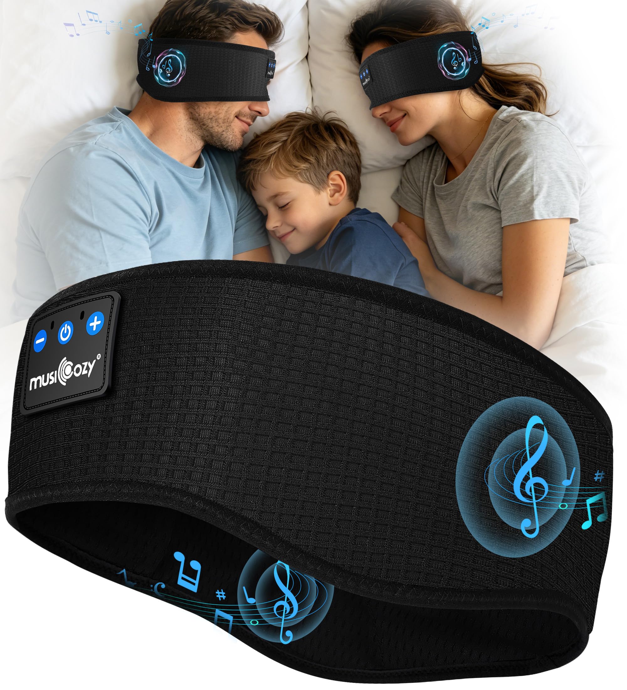 MUSICOZY Schlafkopfhörer Bluetooth Ultraleicht Stirnband für Seitenschläfer | Atmungsaktiv Bequem Stirnband kopfhörer zum Schlafen mit Kein Ohrdruck, 16h Laufzeit, Weich Schlaf Kopfhörer für Reisen&Sport