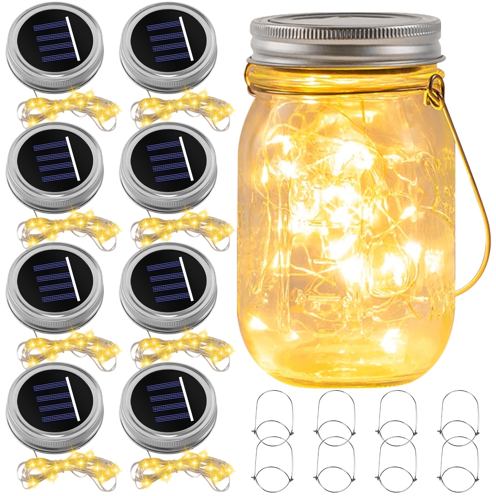 8 piezas de luz solar de repuesto, 30 LED tapa solar, tapa de luz solar, piezas de repuesto para lámparas solares, panel solar de repuesto, panel solar de repuesto para tarros solares, farolillos de