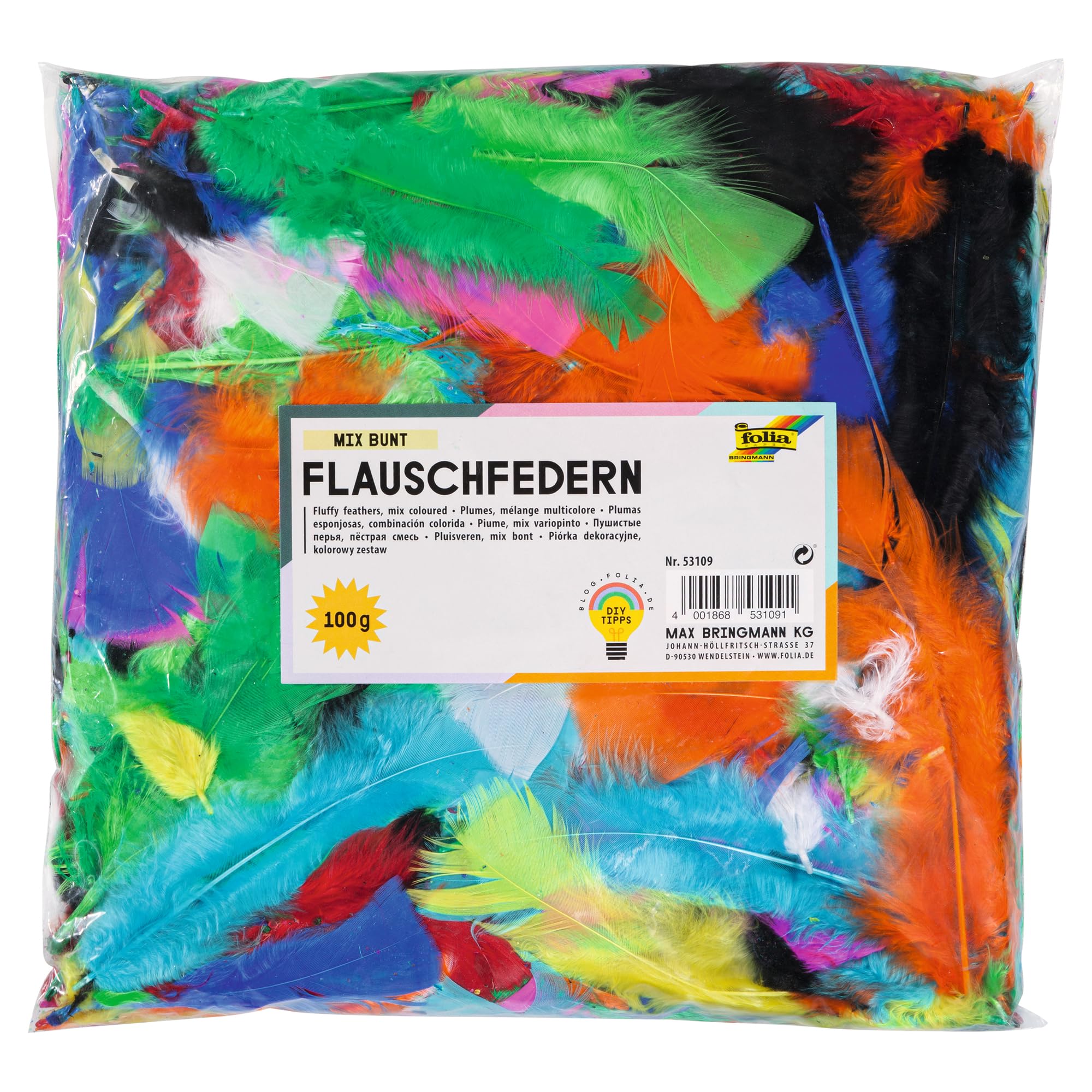 Folia 53109 Fluffy Feathers, Assorted Colours