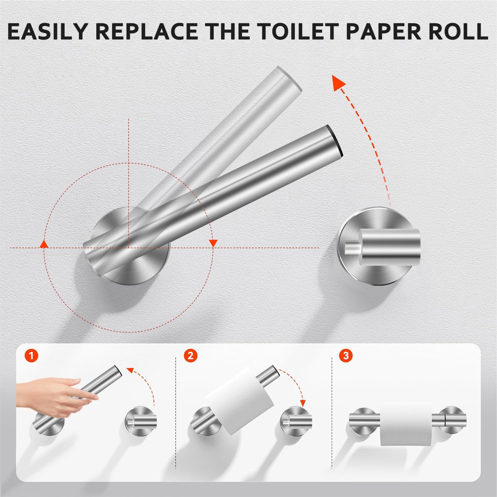 TOPAHGOD Toilet Roll Holder Wall Mounted, 304 Stainless Steel Toilet Paper Holder with Drawing Finish, Double Post - Image 3