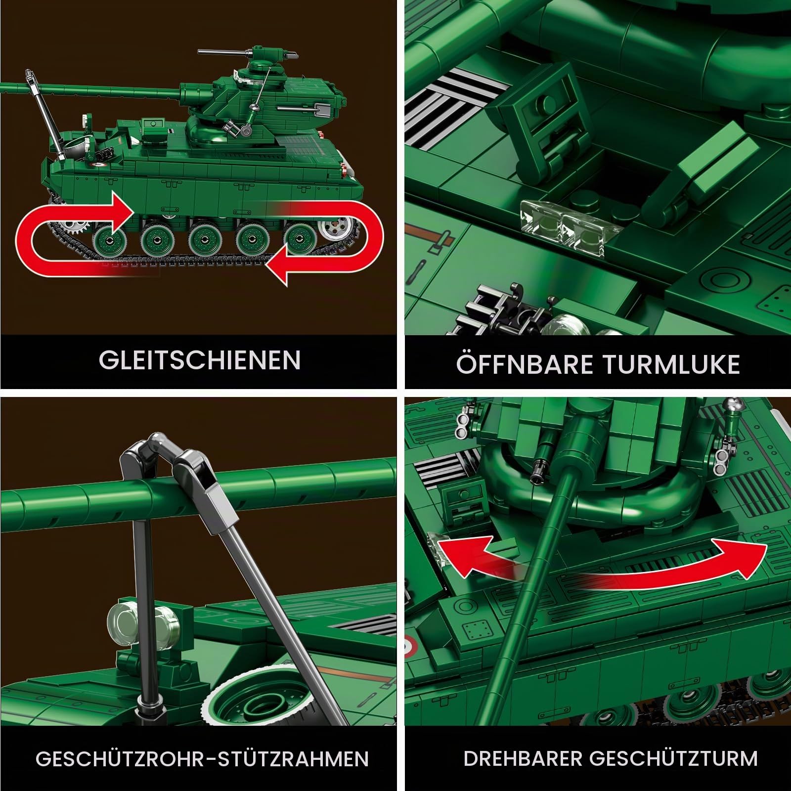 Reobrix AMX-13 Leichtpanzer-Bausatz, Französische Militär-Modellbau Panzer | 1:28 Kettenfahrzeug Modell, 77033 World of Tanks Lizenz Set, Militärfahrzeug Bausatz, für Erwachsene Teenager, 1037 Teile