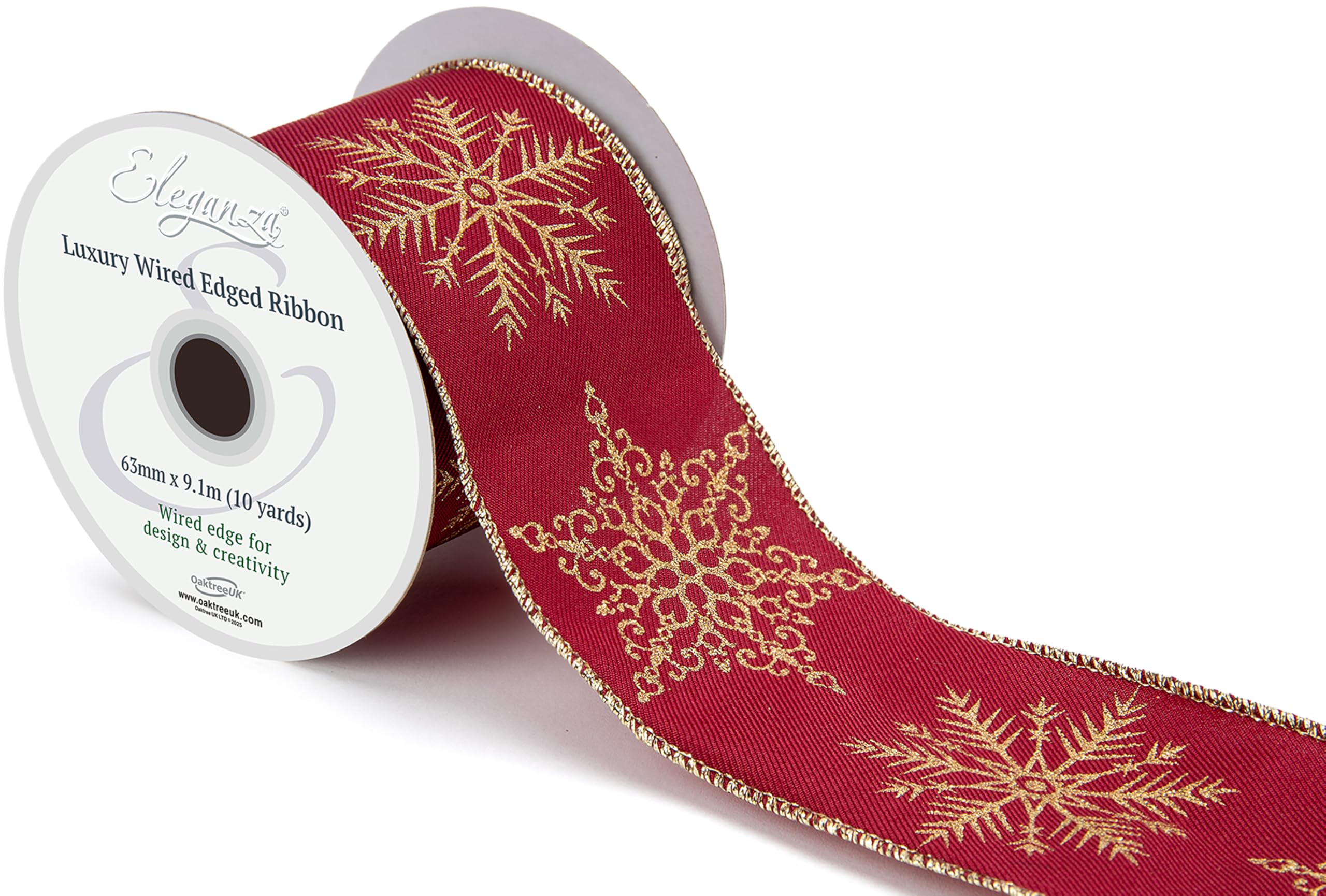 Eleganza Burgundy/Gold 663589 Wired Edge Christmas Luxury Snowflakes No.464 63Mm X 9.1M